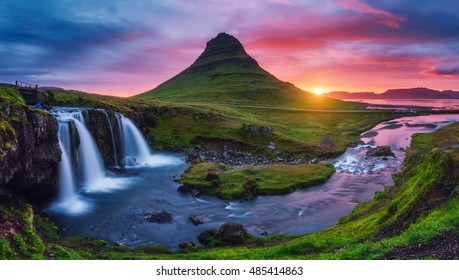 Majestic evening with Kirkjufell volcano the coast of Snaefellsnes peninsula. Dramatic and picturesque scene. Location famous place Kirkjufellsfoss waterfall, Iceland, Europe. Beauty world. - Powered by Shutterstock