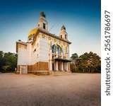 Majestic evening view of Kirche am Steinhof, also called the Church of St. Leopold, is the Roman Catholic oratory of the Otto-Wagner-Spital in the area of Steinhof in Vienna Austria , Europe. 