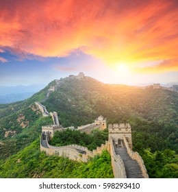 Majestic Great Wall Of China At Sunset