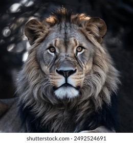 Majestic Lion Wildlife Portrait with Piercing Golden Eyes - Powered by Shutterstock