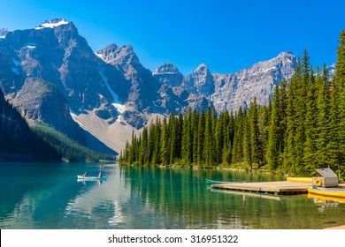 Majestic mountain lake in Canada. Moraine Lake in Alberta, Canada.