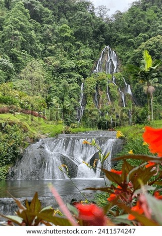 Majestic multiple waterfalls at the Santa Rosa De Cabel hot springs in Colombia