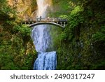 Majestic Multnomah Falls and Arched Bridge Eye-Level View