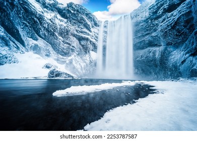 Majestic nature of winter Iceland. Impressively View on Skogafoss Waterfal. Skogafoss the most famous place of Iceland - Powered by Shutterstock