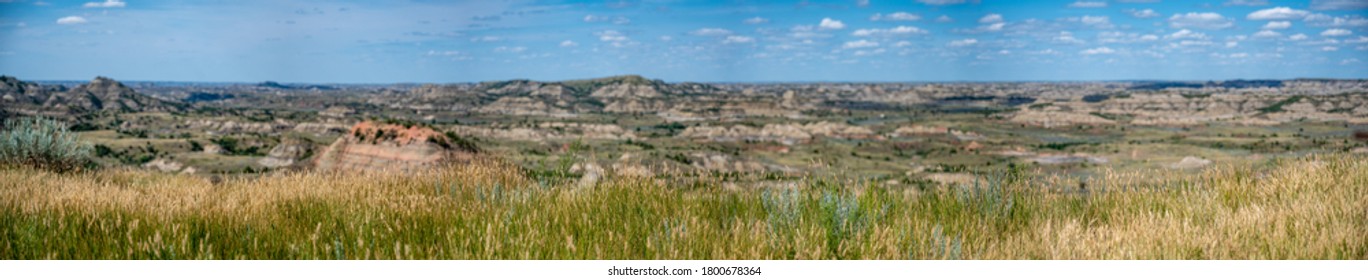 Majestic overlook of barren badlands in North Dakota