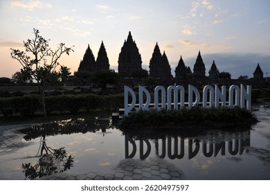 Majestic Prambanan Temple Silhouette at Sunset, Showcasing Ancient Beauty