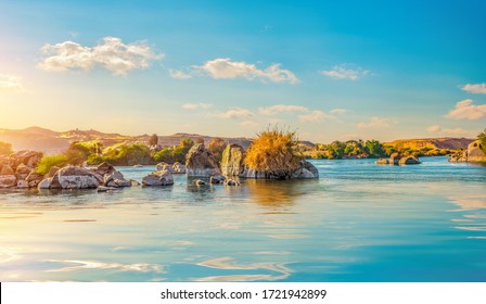 Majestic River Nile In Aswan At Sunset, Egypt