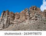 Majestic rocky cliffs landscape of the Clarno Palisades in John Day Fossil Beds National Monument, Clarno Unit, central Oregon
