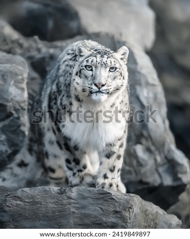 Majestic Snow Leopard: A Close-Up Portrait on Rocky Terrain
Snow Leopard Gazing at the Camera - Wildlife Photography
Spotted Snow Leopard on Rugged Landscape - Nature and Wildlife