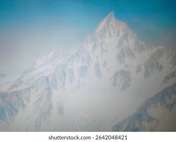Majestic snow-covered mountain peak glowing in sunlight under a clear blue sky, symbolizing nature's purity, peace, and elevation.
						#Hashtags: #SnowMountain #WinterWonders #Himalayas #MountainView #Sno