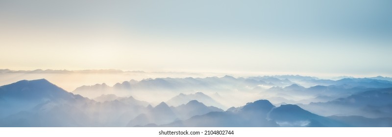 Majestic sunset in the mountains.The natural light of the sun fell on the horizon. Natural background