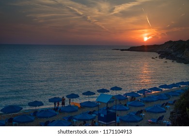 Majestic Sunset View With Beautiful Colors From Ammes Beach In Argostoli Kefalonia, Greece