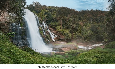 Majestic Wachirathan Waterfall in Doi Inthanon National Park, Chiang Mai, Thailand. Panorama - Powered by Shutterstock