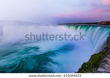 Majestic Waterfall Niagara Fall Under the Twilight Sky's Purple Glow