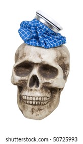 Major Headache Shown By An Old Fashioned Blue Checkered Ice Pack On A Skull - Path Included