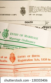 Major Steps In Life, British Birth, Marriage And Death Certificates.