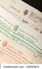 Major Steps In Life, British Birth, Marriage And Death Certificates.