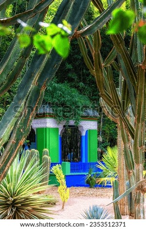 Majorelle Garden is a botanical ,tropical garden and artist's landscape garden in Marrakech, Morocco. Majorelle Blue