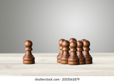 For majority and minority, many wooden toys on the desk - Shutterstock ID 2033561879