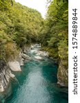 Makaroa Blue Pool located in Mount Aspiring National park in South Island, New Zealand.Crystal clear mountain river.