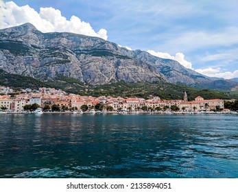 Makarska riviera, the old city Makarska isolated by adriatic sea and Crotia mountains