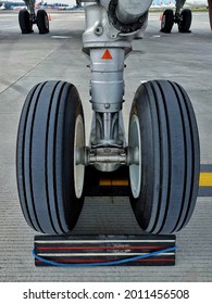 MAKASSAR,INDONESIA - JULY 20th,2021. Landing Gear Wheel  From Aircraft Type Airbus A320