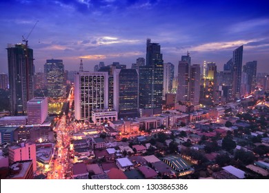 Makati City Skyline In Manila, Philippines. Office Buildings.