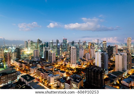 Makati City Skyline at night in Metro Manila - Philippines. 
