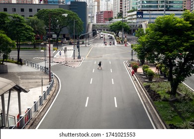 Makati, Manila, Philippines - May, 26, 2020: Empty Ayala Gil Puyat Avenue During Coronavirus Covid Quarantine ECQ 