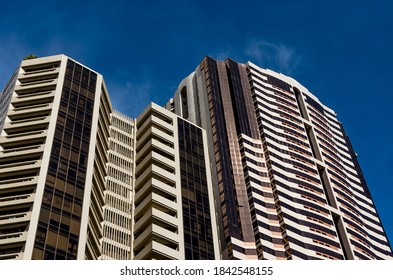 Makati, Metro Manila, Philippines - Oct 2020: Ritz Tower And Pacific Plaza, Luxury Condominiums Built In The 90s.