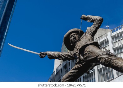 Makati, Metro Manila, Philippines - Oct 2020: Pio Del Pilar Monument Monument At Ayala Triangle, By The Corner Of Paseo De Roxas And Makati Avenues. Closeup Of Detailed Sculpture.