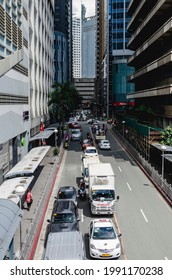 Makati, Metro Manila, Philippines - Oct 2020: Urban Scene At Rufino Street. A Busy Business District.