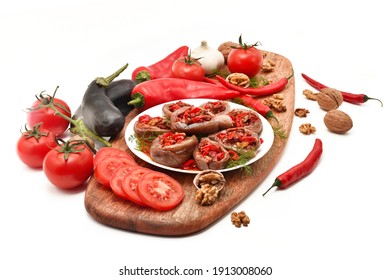 Makdous with slides tomato  isolated on white backgroind