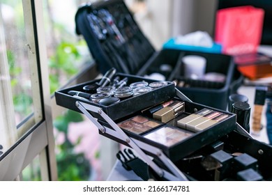 Make up artist's set of tools close up