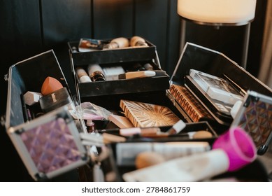 Make up artist's set of tools close up