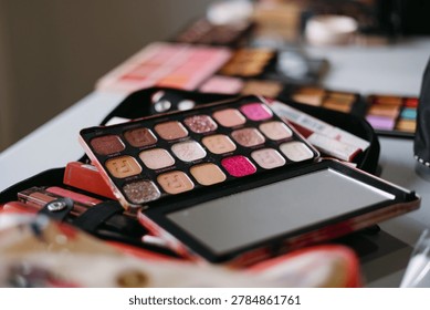 Make up artist's set of tools close up