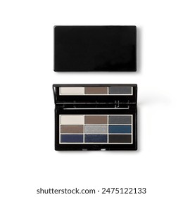 Make Up Bundle mockup blank on white background, eye shadow palette with mirror, top view, open and close