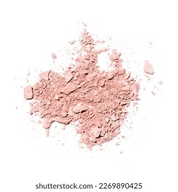 Make up crushed and broken brown eyeshadow on white background. Texture of crushed bronz powder