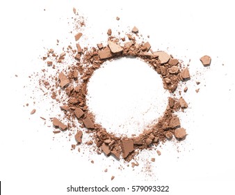 Make Up Crushed Powder In The Form Of A Circle On White Background. Make Up Crushed Powder On White Background. Texture Of Make Up Crushed Powder Isolated On White Background