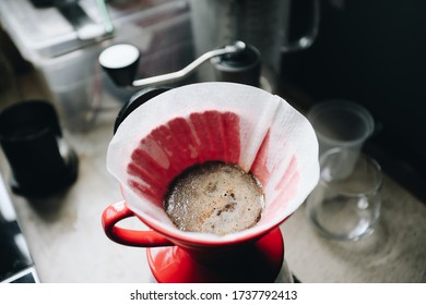 Make A Drip Coffee On A Dripper Color Red