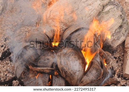 Make a Fireplace from coconut husks to prepare fish fuel