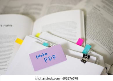 Make PDF; Stack Of Documents With Large Amount Of Reading Material.