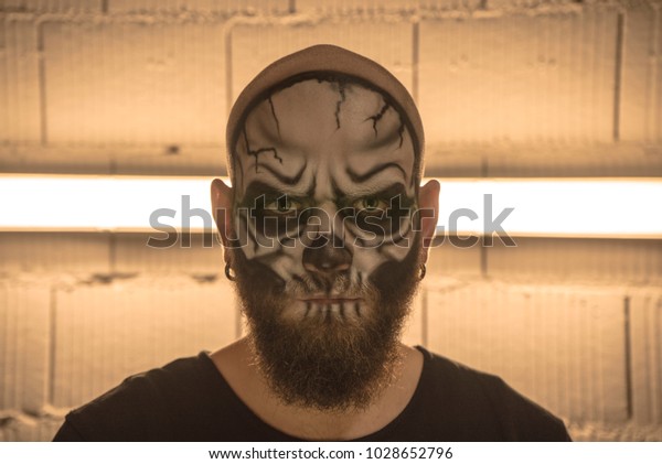 Make Skull Bald Guy Beard Makeup Stock Photo Edit Now