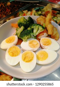 Make Some Breakfast For My Wife With Healthy Food. Eggs, Blackpaper Fish, Carrot And Brocolli