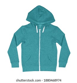 Make A Stylish Photos With Just A Couple Of Clicks, With This Front View Awesome Kid's Hoodie Mock Up In Blue Curacao Color With Full Zipper.