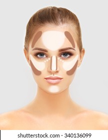 Make Up Woman Face. Contour And Highlight Makeup.