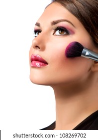 Makeup. Make-up Applying.Rouge.Blusher
