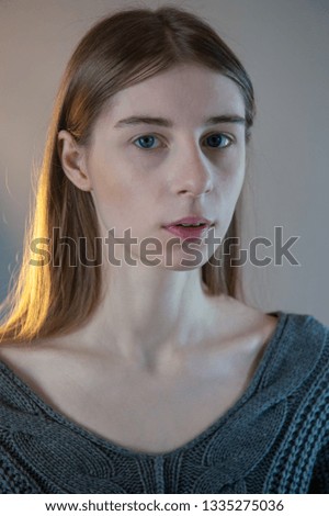 Similar – Portrait Woman Wall White