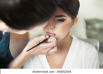 Makeup Artist Makes Young Beautiful Bride Bridal Makeup