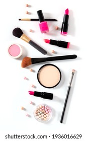 Make-up Artist's Professional Tools, Shot From The Top On A White Background